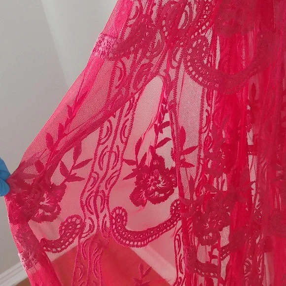 Red Lace V-Neck Women's Dress - Picture 11 of 14